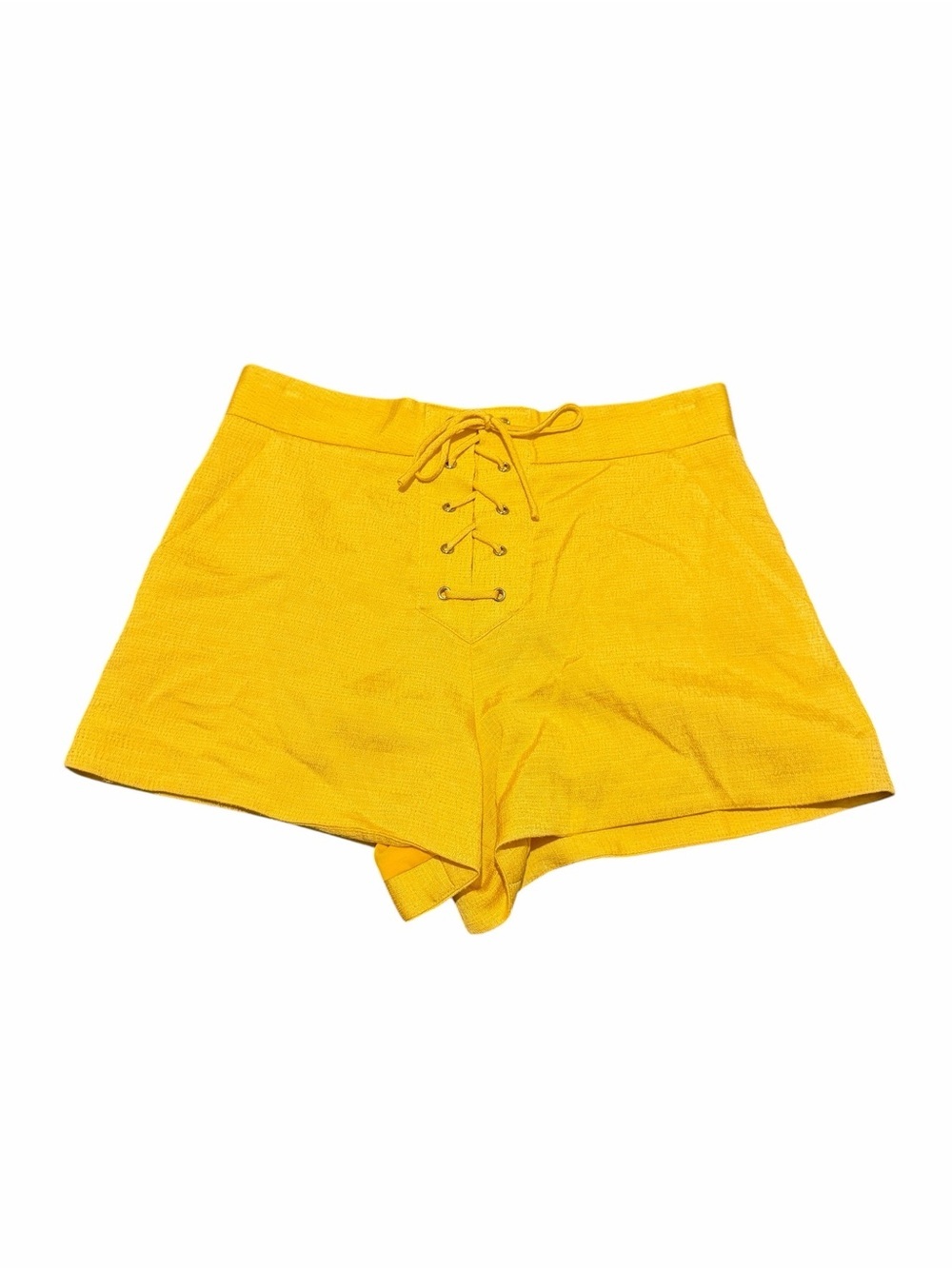 Veronica Beard Bright Yellow Lace-Up High Waist Shorts, pre-owned,SZ2